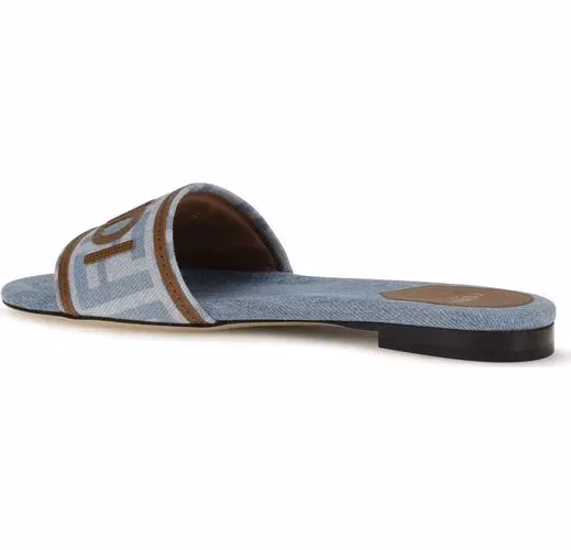 Fendi Blue Cotton Flat Sandals