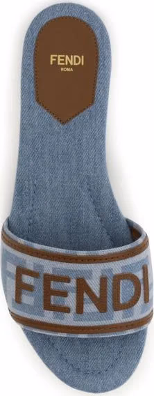 Fendi Blue Cotton Flat Sandals