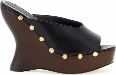 Black Calfskin Wedge Sandals