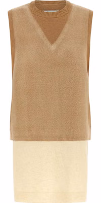 Beige Virgin Wool Sleeveless Jacket
