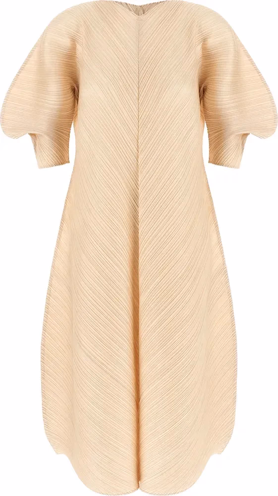 PLEATS PLEASE ISSEY MIYAKE Beige Polyester Midi Dress