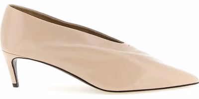 Beige Calfskin Mid Heel Pumps