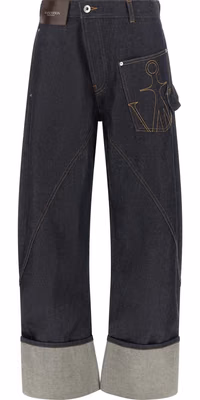Blue Cotton Straight-Leg Jeans