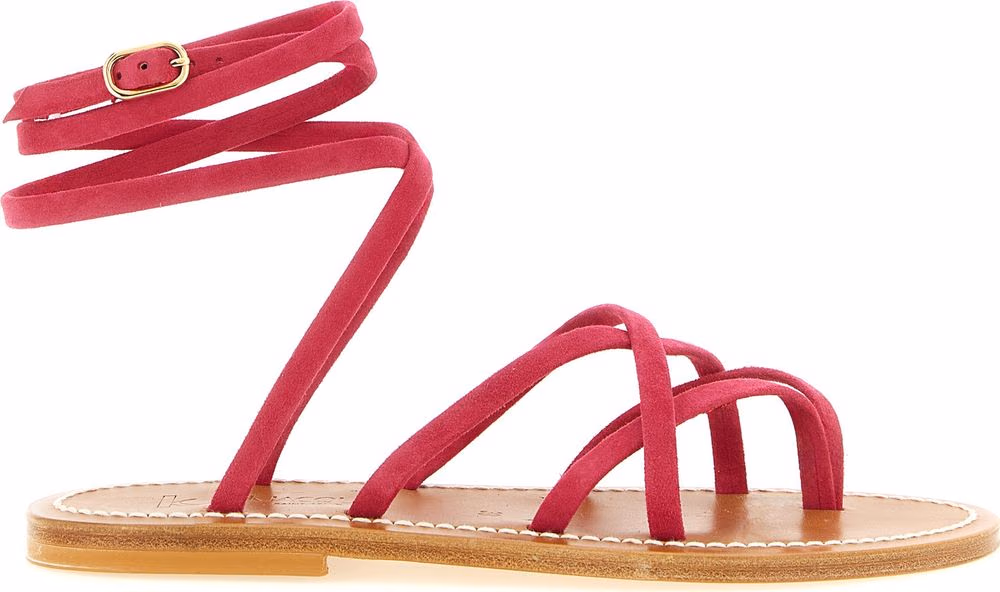 K.JACQUES SAINT TROPEZ Fuchsia Calfskin Flat Sandals