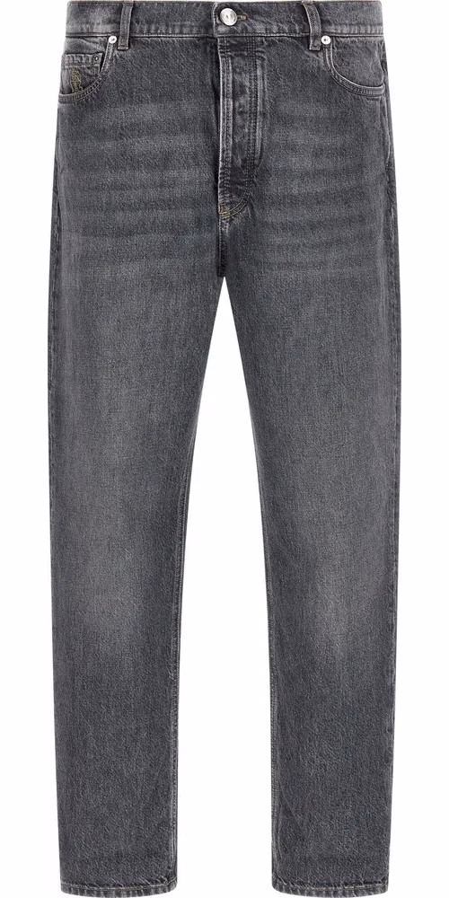 Brunello Cucinelli Gray Cotton Straight-Leg Jeans
