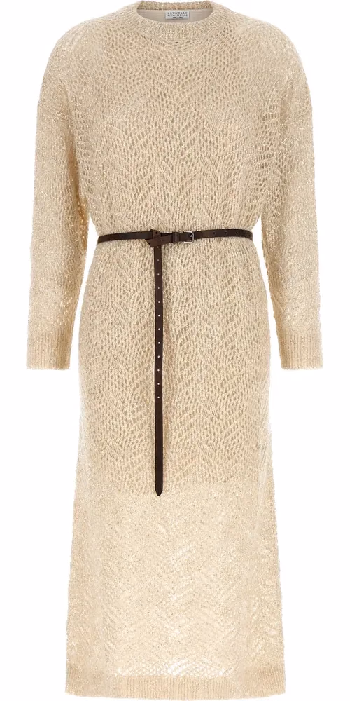 Brunello Cucinelli Beige Polyamide Midi Dress