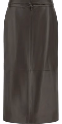 Brown Lamb Leather Midi Skirt