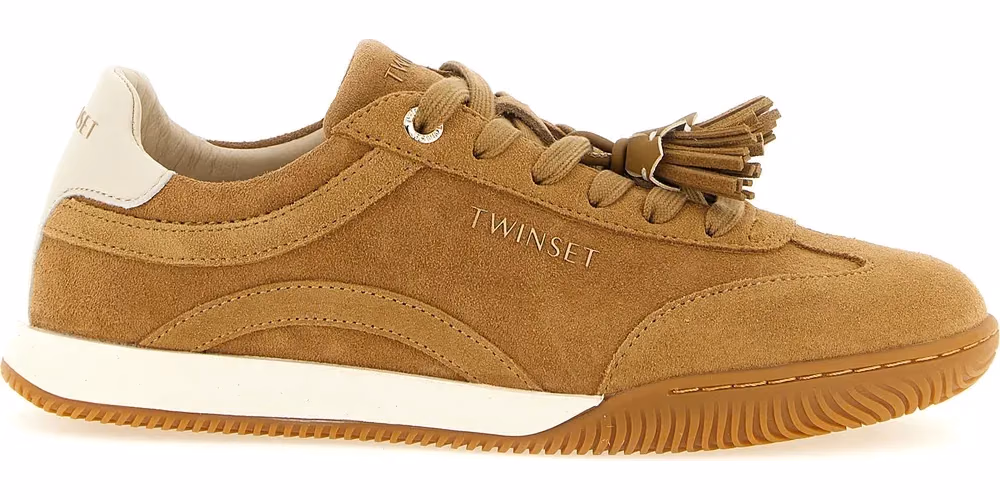 Twinset Beige Leather Low Top Sneakers