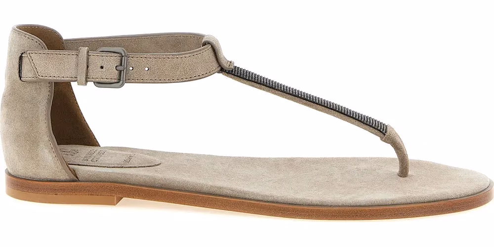 Brunello Cucinelli Beige Calfskin Flat Sandals