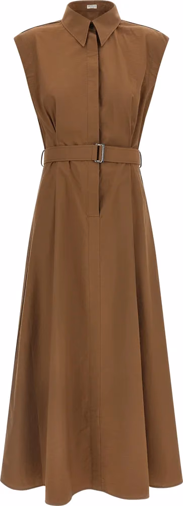 Brunello Cucinelli Brown Cotton Midi Dress