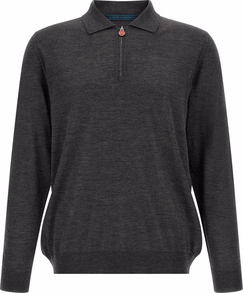 Kiton Gray Wool Polo Shirt