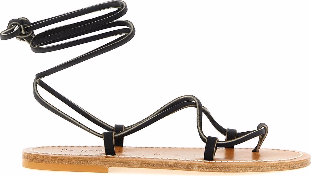 K.JACQUES SAINT TROPEZ Black Cowhide Flat Sandals