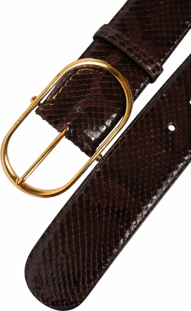 Dolce & Gabbana Brown Python Leather Gold Metal Buckle Belt