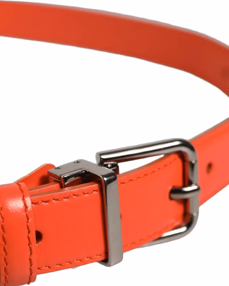 Dolce & Gabbana Red Leather Silver Metal Buckle Cintura Belt