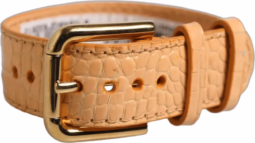 Dolce & Gabbana Beige Embossed Leather Gold Buckle Belt Strap Bracelet