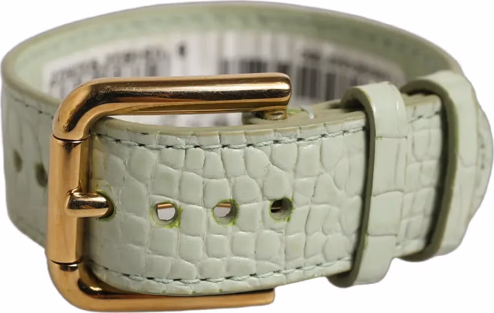 Dolce & Gabbana Green Embossed Leather Gold Buckle Belt Strap Bracelet
