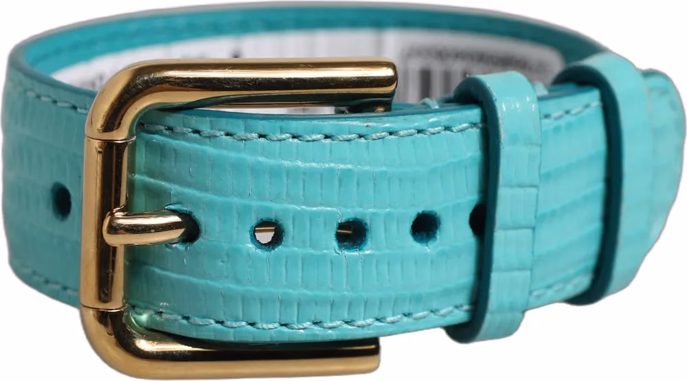 Dolce & Gabbana Blue Textured Leather Gold Buckle Belt Strap Bracelet