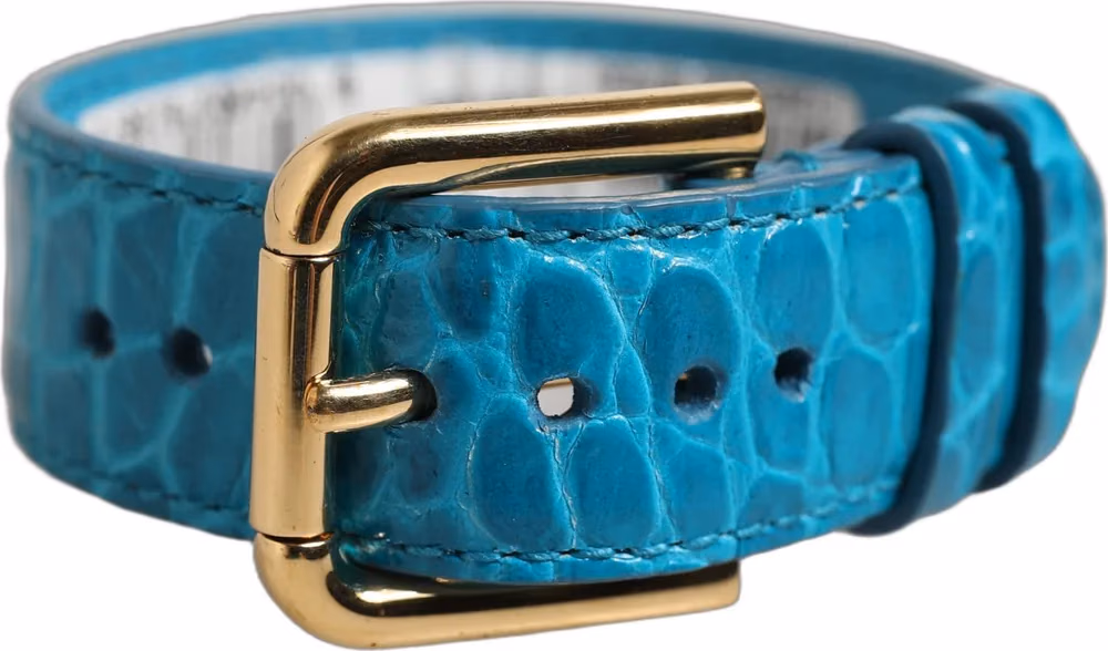 Dolce & Gabbana Blue Embossed Leather Gold Buckle Belt Strap Bracelet