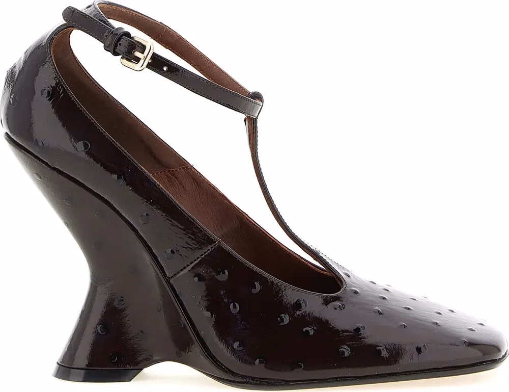 Dries Van Noten Bordeaux Calfskin Wedge Sandals