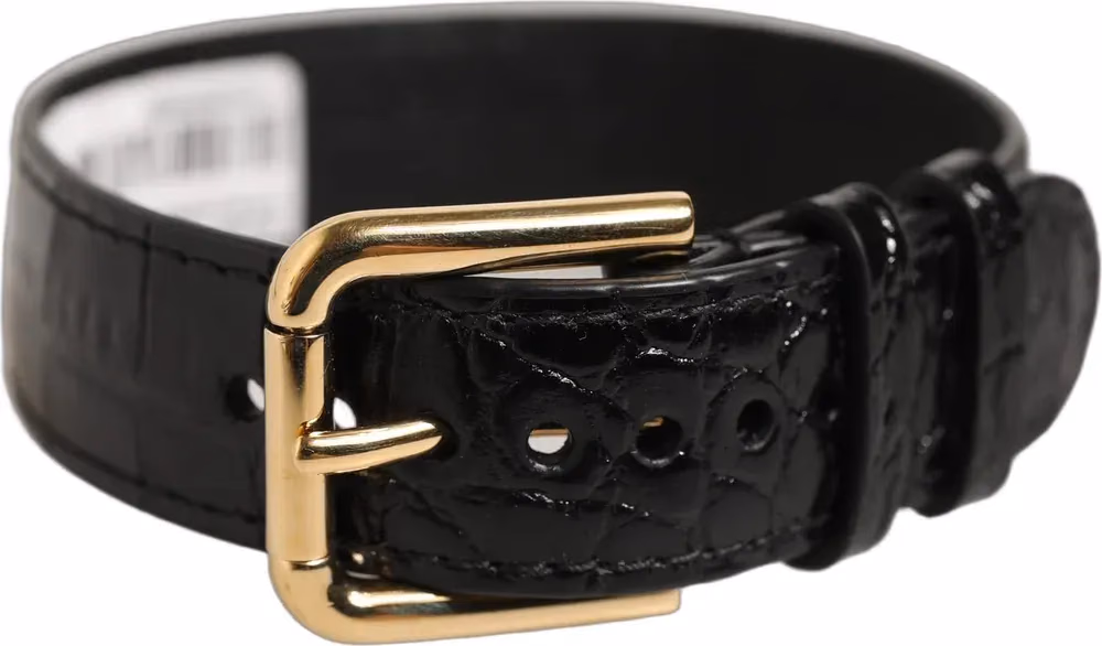 Dolce & Gabbana Black Textured Leather Gold Buckle Belt Strap Bracelet