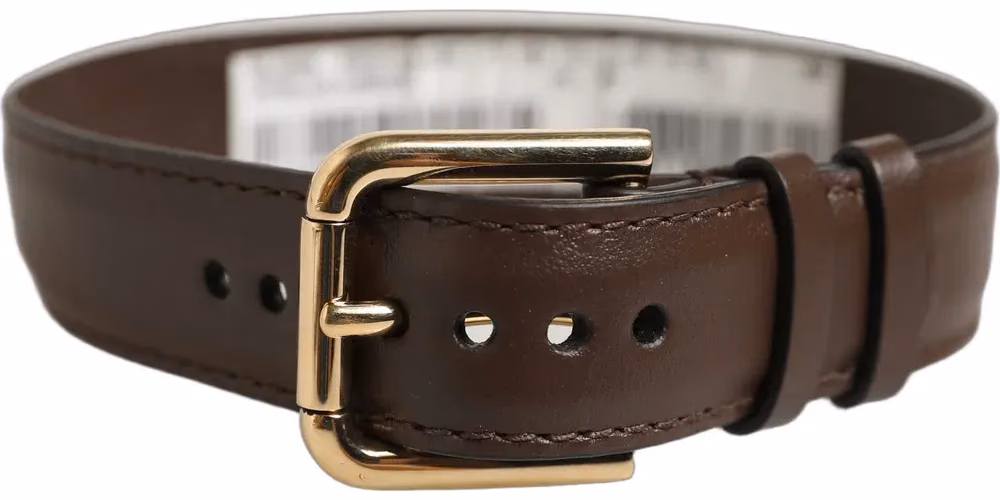 Dolce & Gabbana Brown Calfskin Leather Gold Buckle Belt Strap Bracelet