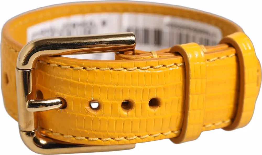 Dolce & Gabbana Yellow Textured Leather Gold Buckle Belt Strap Bracelet