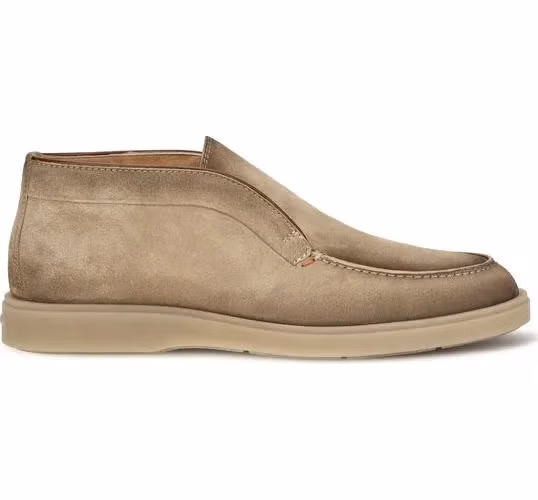 Santoni Beige Suede Leather Slip-On Loafers