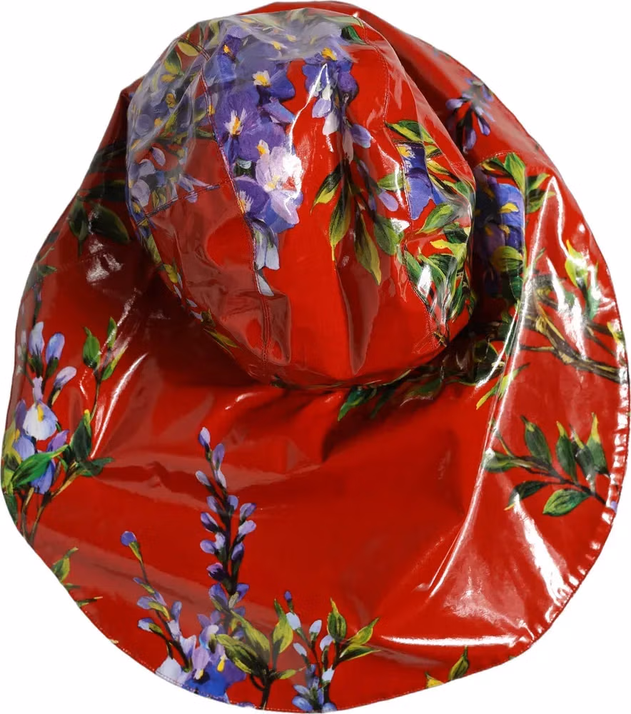 Dolce & Gabbana Glossy Red Floral Wide Brim Bucket Capello Hat