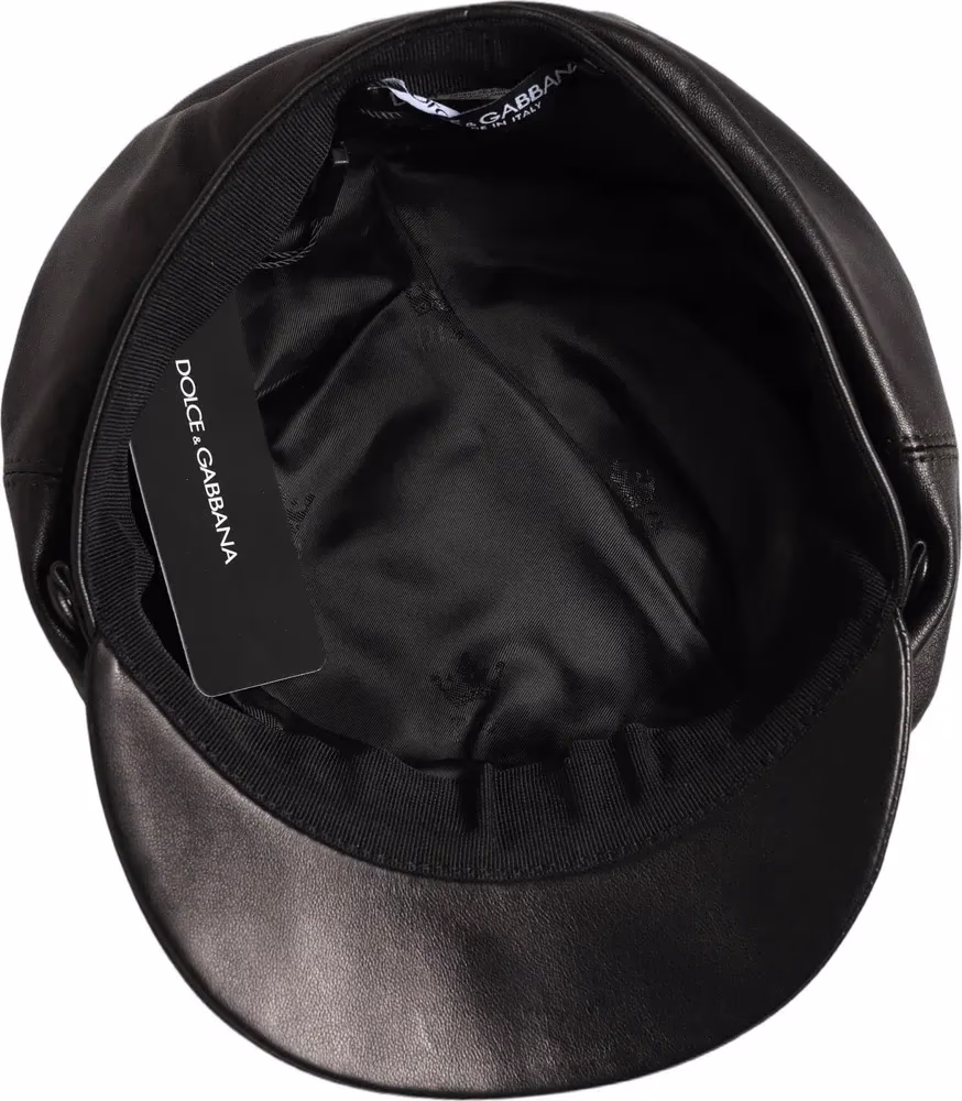 Dolce & Gabbana Black Lambskin Leather Newsboy Capello Hat