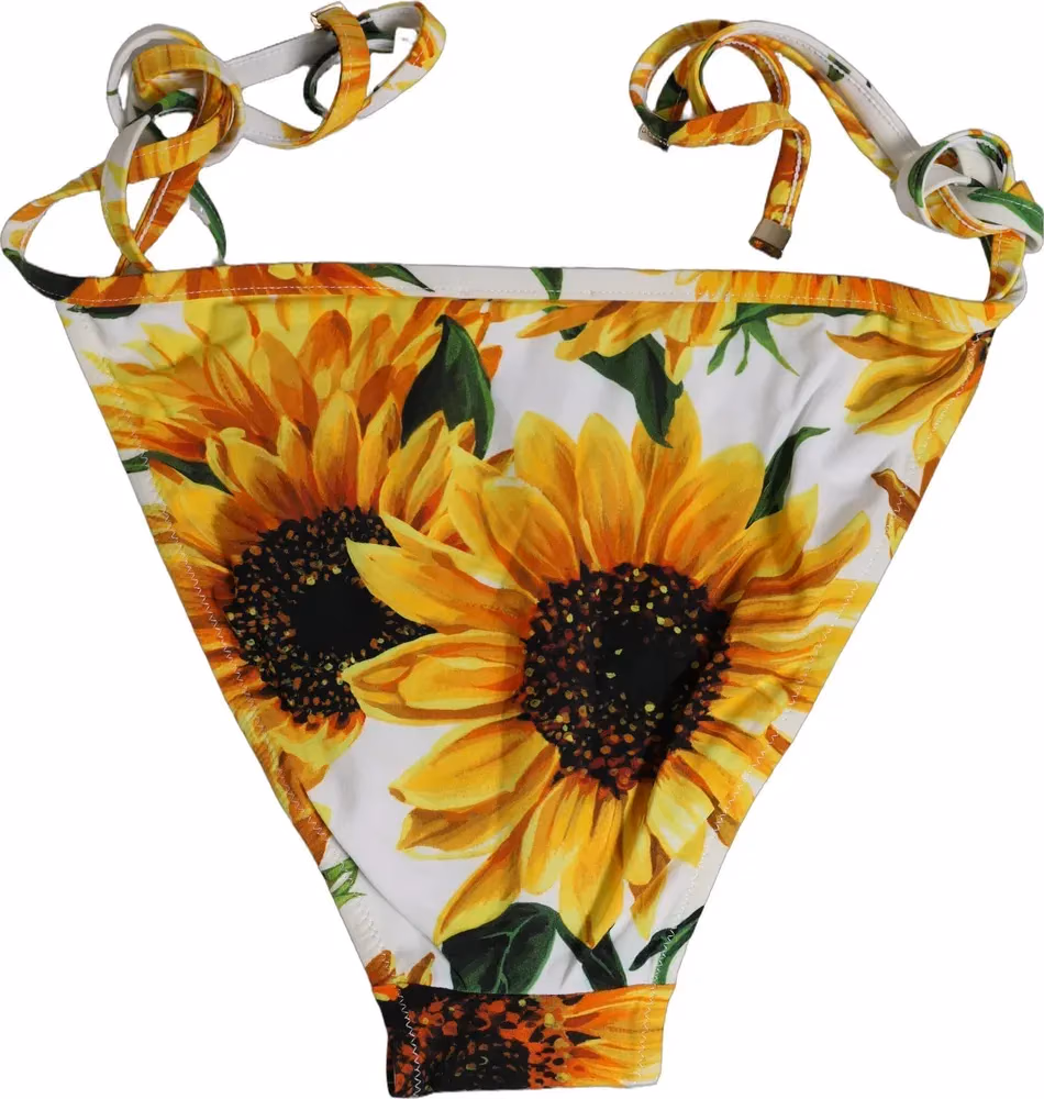 Dolce & Gabbana Bottom White Sunflower Nylon Beachwear Bikini