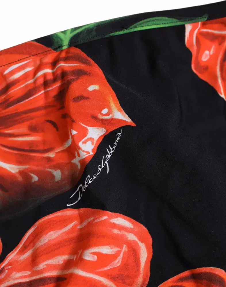 Dolce & Gabbana Black Floral Print Nylon Beachwear Bikini Bottom