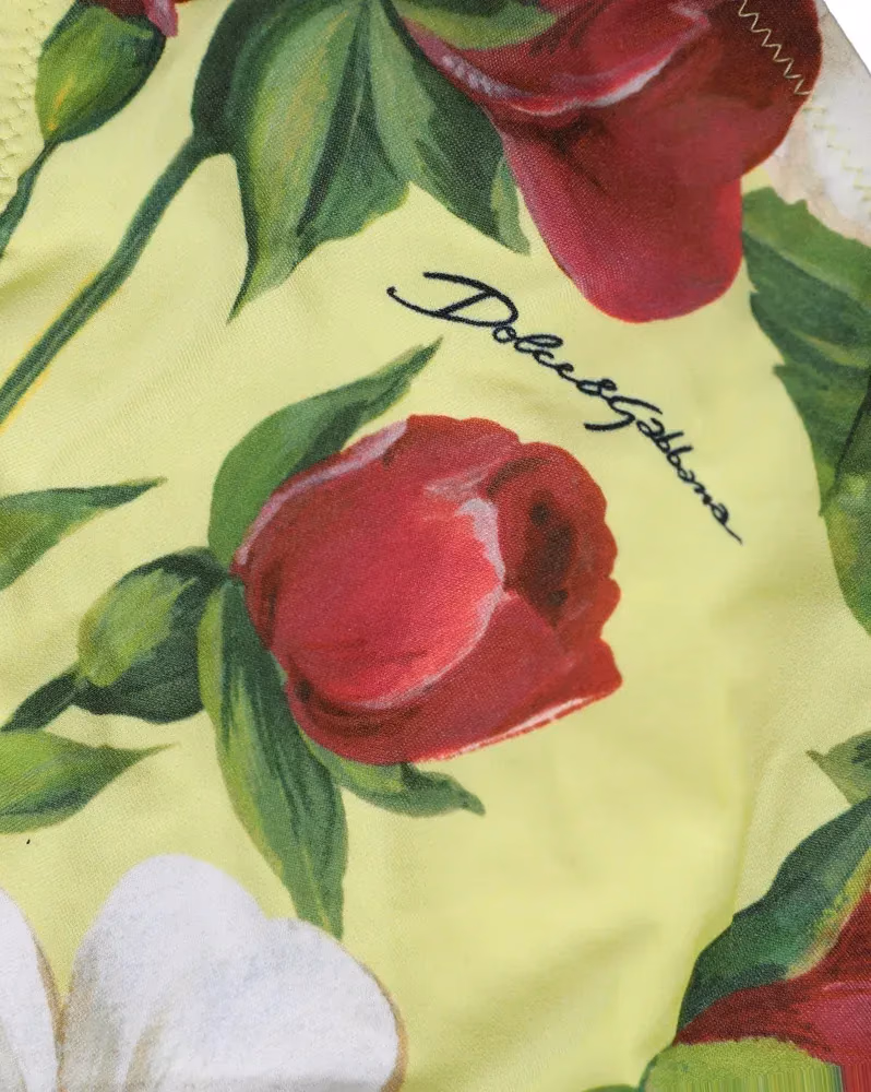 Dolce & Gabbana Yellow Floral Print Nylon Beachwear Bikini Bottom