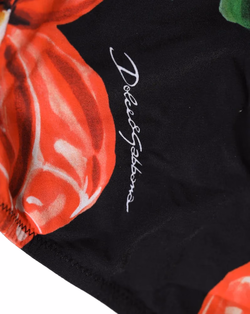 Dolce & Gabbana Black Floral Print Nylon Beachwear Bikini Bottom