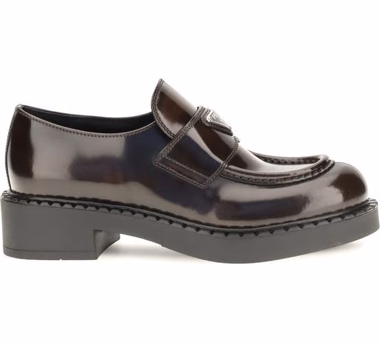 Prada Brown Calf Leather Bos Taurus Slip-On Loafers