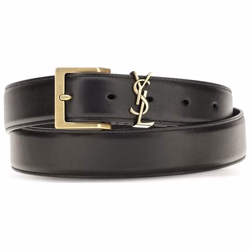 Saint Laurent Black Calf Leather Bos Taurus Regular Belt