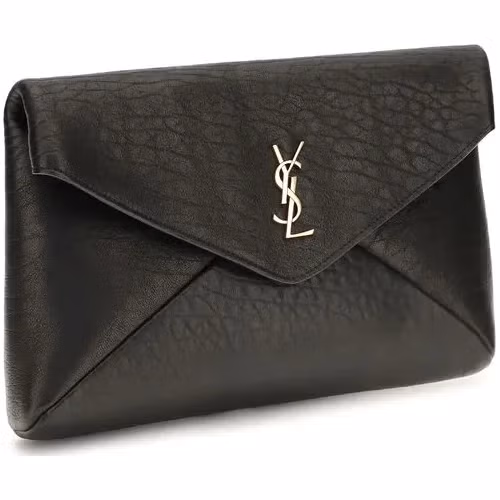 Saint Laurent Black Lamb Ovis Aries Aries Clutch Bag