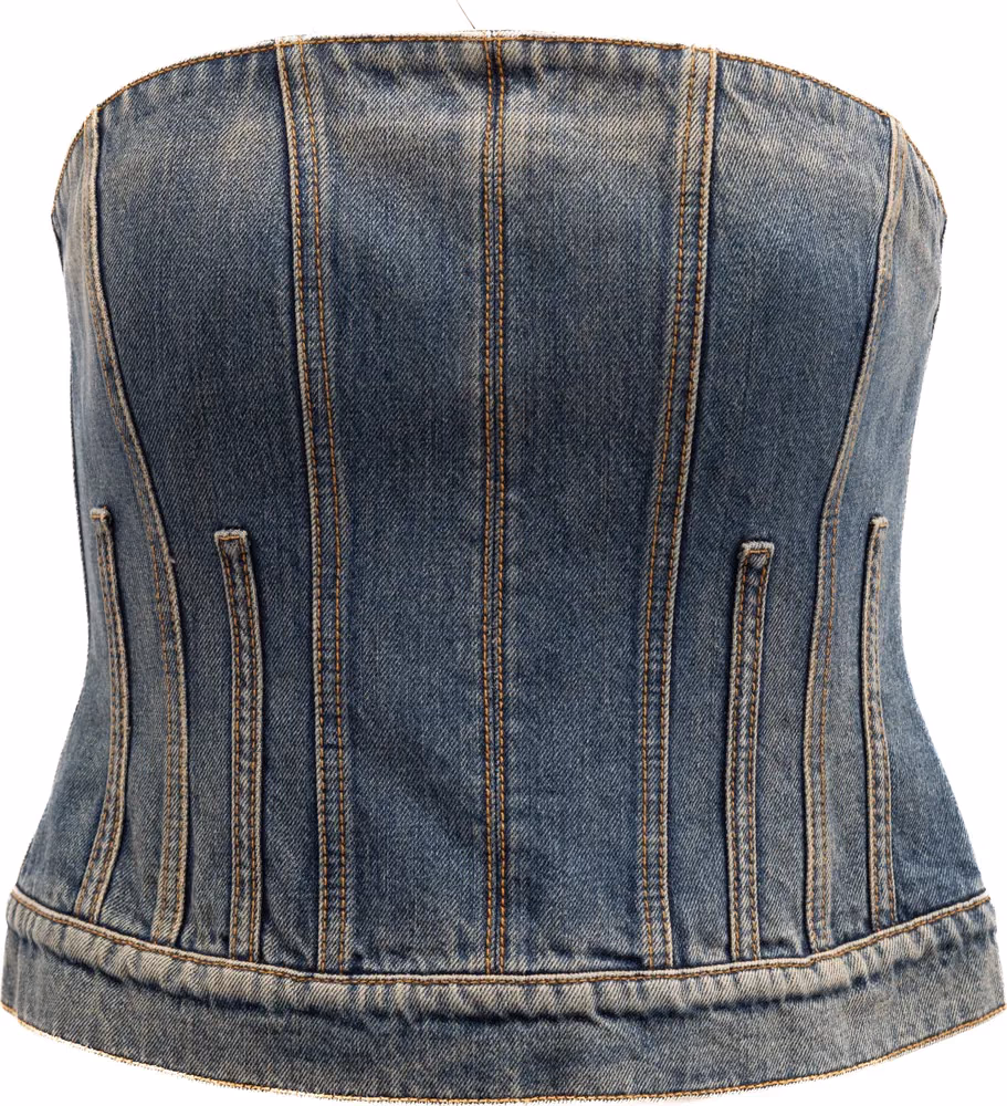Alexander McQueen Blue Cotton Denim Top