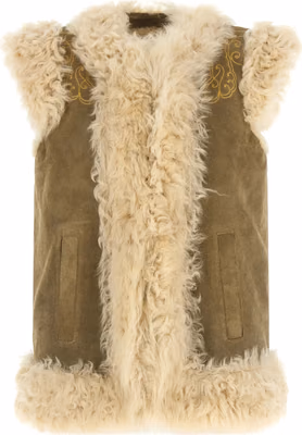 Beige Lamb Fur Sleeveless Jacket