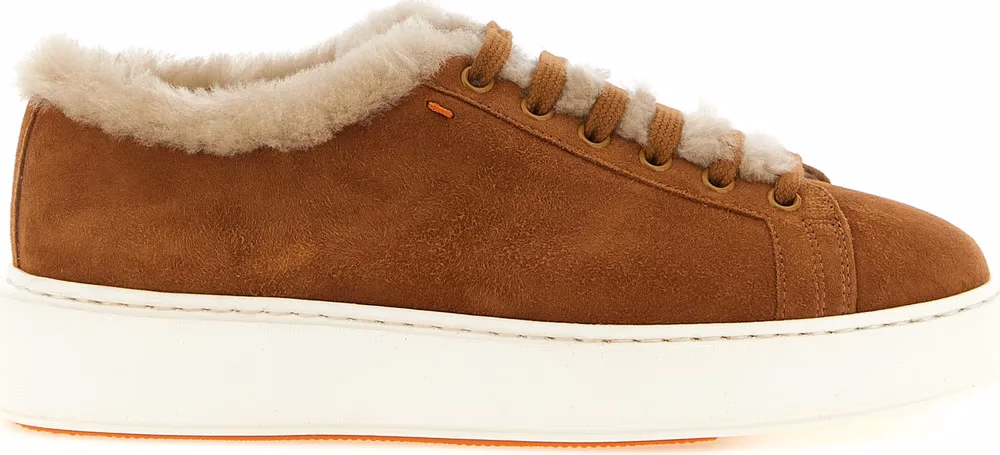 Santoni Brown Goatskin Low Top Sneakers