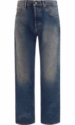Blue Cotton Straight-Leg Jeans