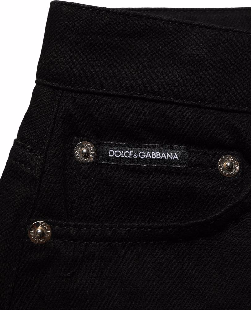 Dolce & Gabbana Black Cotton Mid Rise Denim Hot Pants Shorts