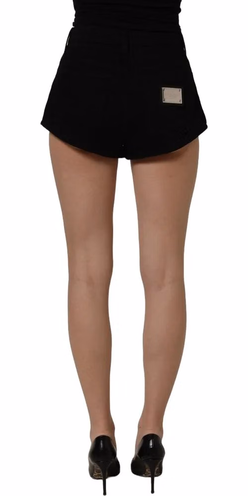 Dolce & Gabbana Dark Gray Cotton Mid Rise Denim Hot Pants Shorts