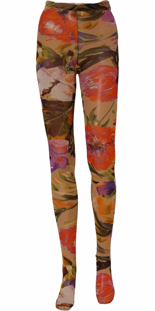 Dolce & Gabbana Beige Floral Print Tights Sheer Stockings Socks