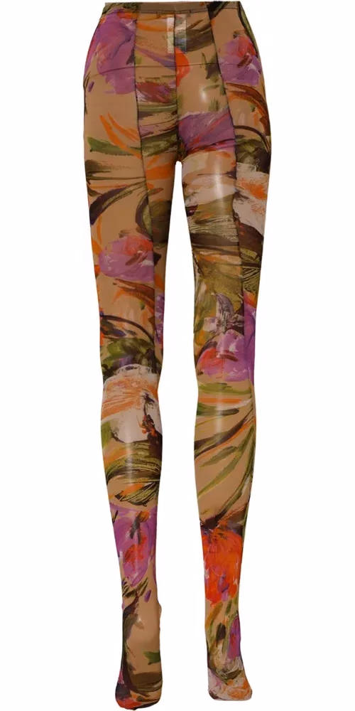 Dolce & Gabbana Beige Floral Print Tights Sheer Stockings Socks