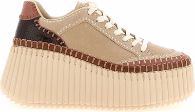 Beige Polyester Wedge Sandals