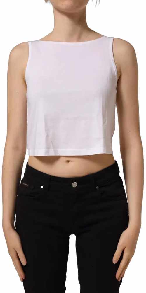 Dolce & Gabbana White Cotton Sleeveless Cropped Tank Top