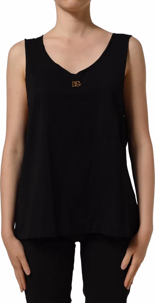 Dolce & Gabbana Black Gold DG Logo Cotton Sleeveless Tank Top