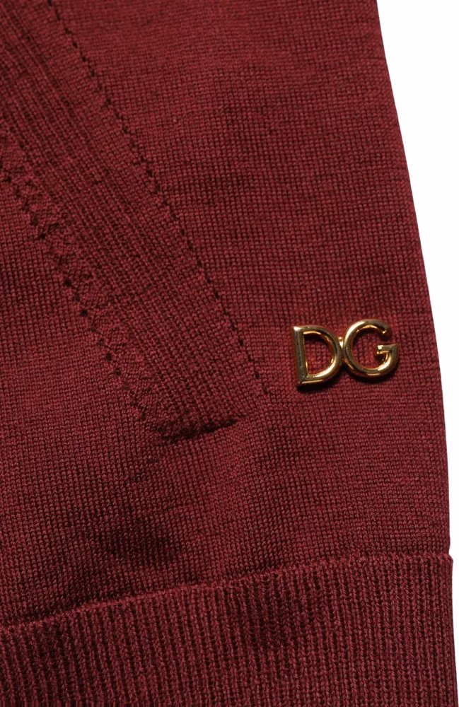 Dolce & Gabbana Maroon Wool Knitted CrewNeck Pullover Sweater
