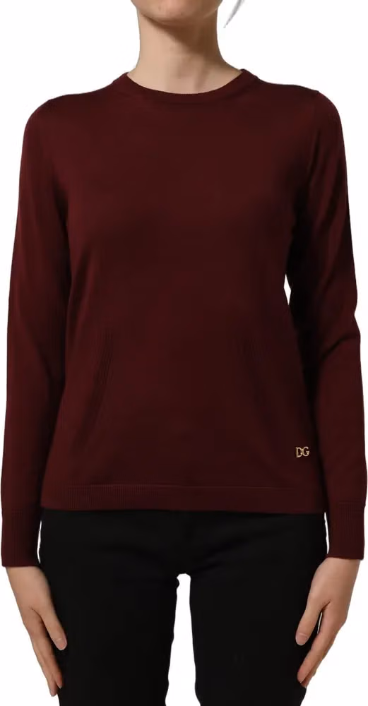 Dolce & Gabbana Maroon Wool Knitted CrewNeck Pullover Sweater