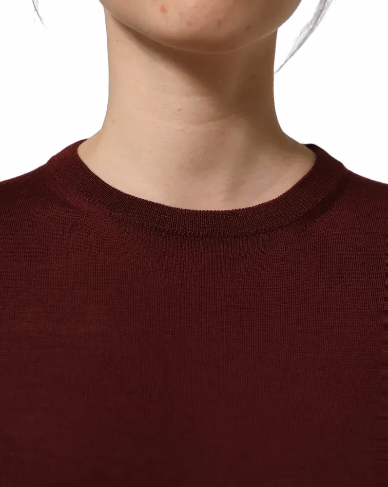 Dolce & Gabbana Maroon Wool Knitted CrewNeck Pullover Sweater